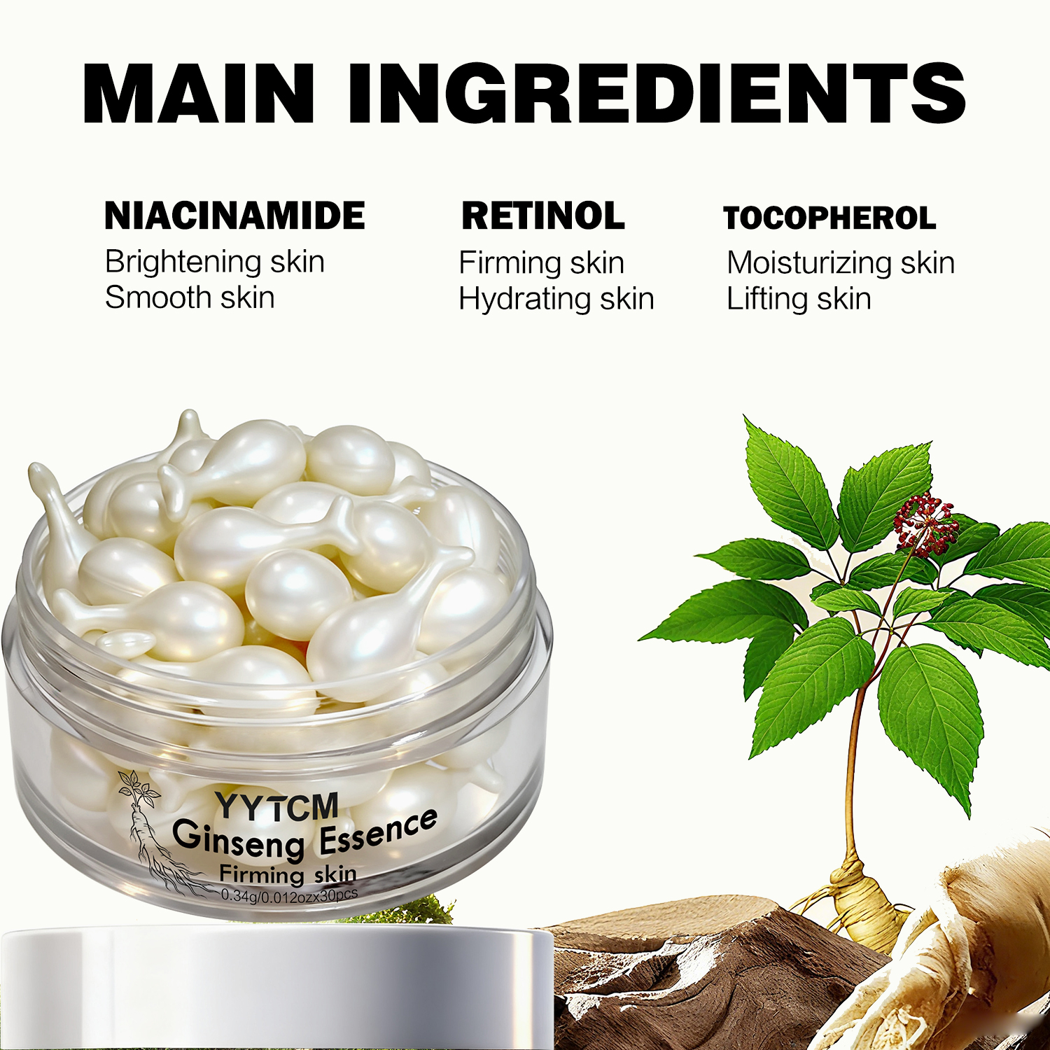 Ginseng Essence Capsules, Mois – Retinol Vitamin A Cream recenzja i cena